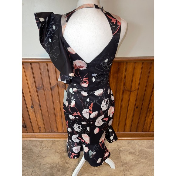 NWT Womens Cooper St. Nordstrom Black Floral Flare Shoulder Sheath Dress Size 6 - Picture 7 of 13